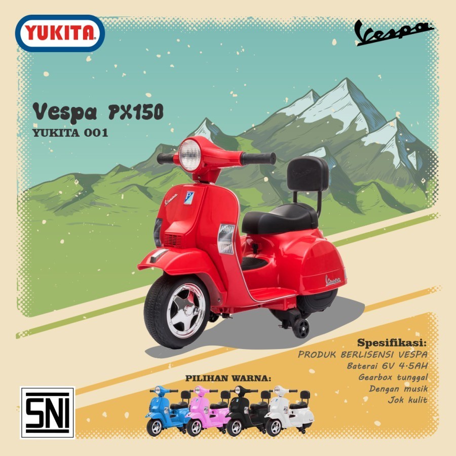 Mainan Anak Motor Aki LISENSI VESPA PX150 - YUKITA 001 -Maenan Motoran