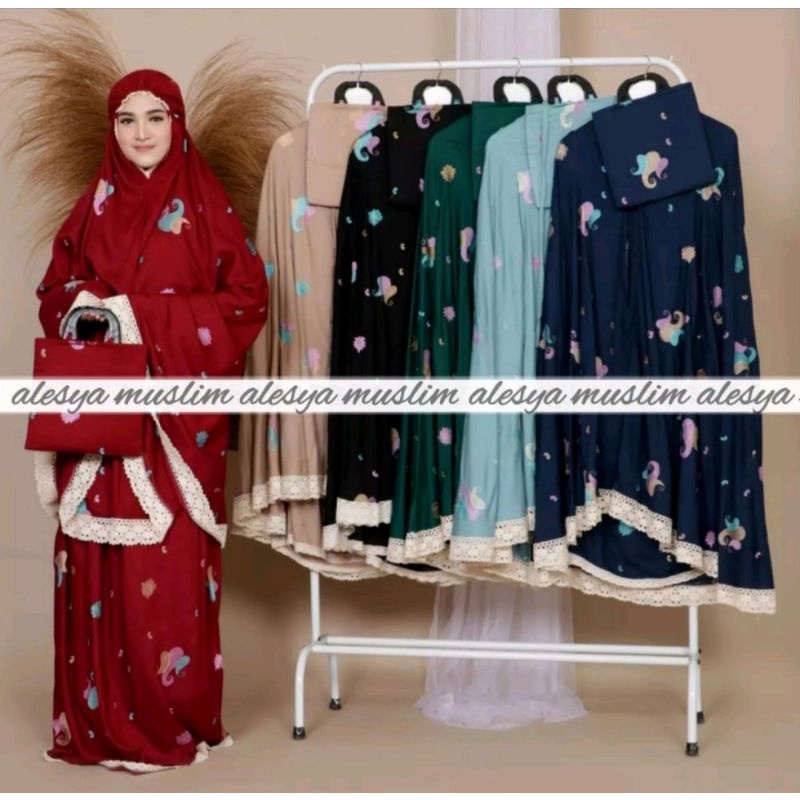 MUKENA RAYON MOTIF KEONG RENDA RAJUT  ALESYA