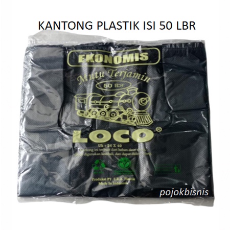 KANTONG PLASTIK / KRESEK LOCO EKONOMIS ISI 50 LBR UKURAN 28 HITAM