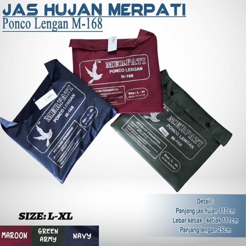 Jas Hujan Ponco Lengan Merpati M-168/JAS HUJAN SIZE BESAR JUMBO BAHAN NYLON POLYSTER TEBAL (MURAH)