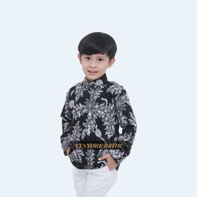 Kemeja Batik Baju Batik Anak Laki-laki Lengan Panjang Terbaru Godong Putih