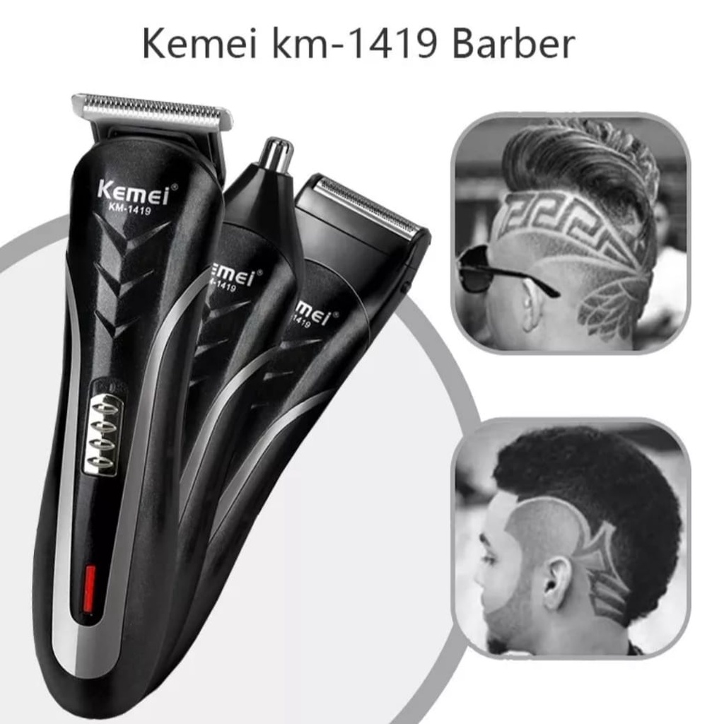 Alat Cukur Rambut Elektrik Kemei KM 1419 - Mesin Cukur Rambut 1 Set / Alat Cukur Rambut Kumis Jenggot Setara dengan Kemei KM 1419