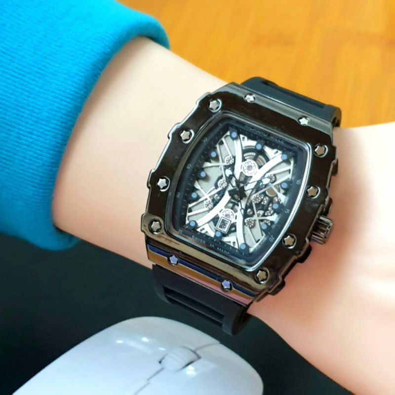 Jam Tangan Pria Rm Richard Terbaru Tali Karet Warna Pilihan - Jam Tangan RM Richard Mile - Hitam