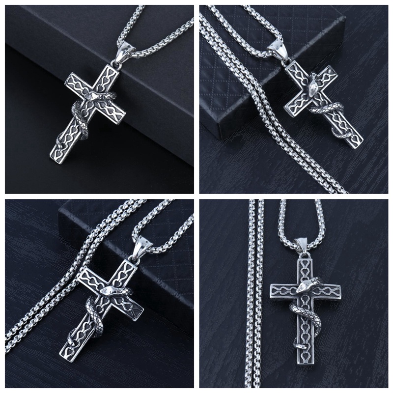 Fancyqube Kalung Liontin Bentuk Ular Bahan Stainless Steel Warna Silver Gaya Gothic Untuk Pria