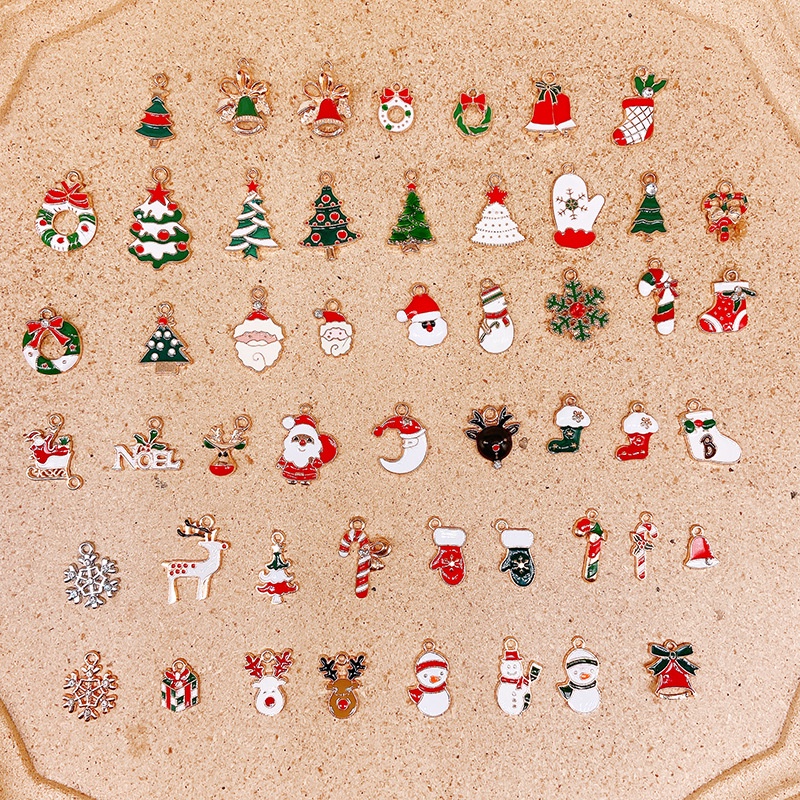 51 Pcs/Pack Drop Oil Pendants Christmas New Year Merry Charm Pendants DIY Xmas Jewelry