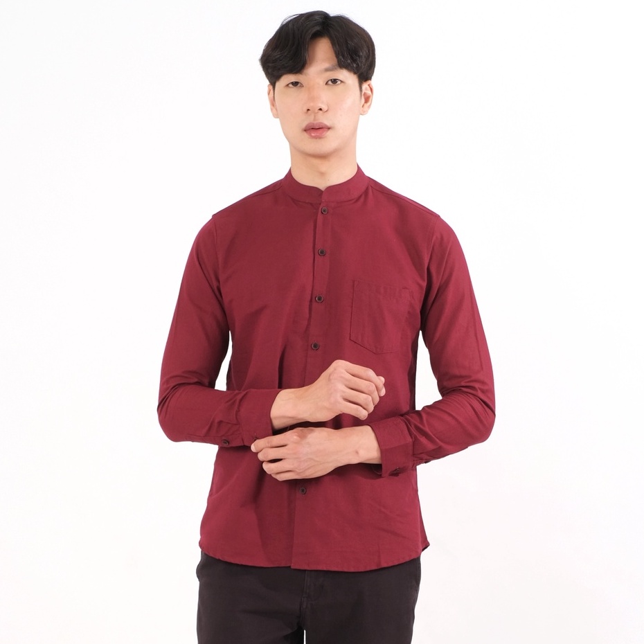 SANVANINA Kemeja Pria Shanghai Polos Soft Twill Panjang Maroon Kareem - E-1414C