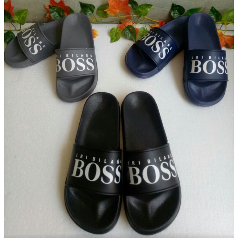 (BOSS)Sandal Slop Pria Cowok Cewek Boloni Iri Bilang Boss Anak Dewasa