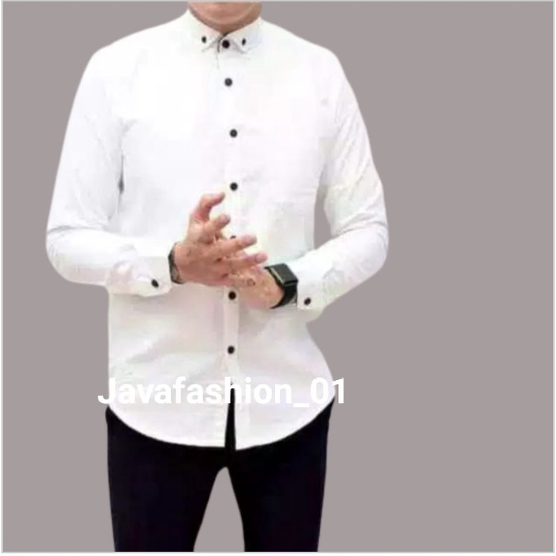 KEMEJA POLOS PRIA WARNA PUTIH LENGAN PANJANG/KEMEJA KANTOR FORMAL LENGAN PANJANG