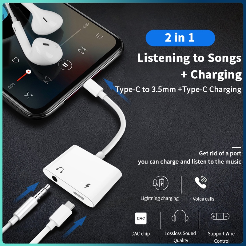 FEINODI Splitter Type C to DC 3.5mm Audio Jack Audio Converter Type C 2in1 Samsung Xiaomi Huawei Open Mic