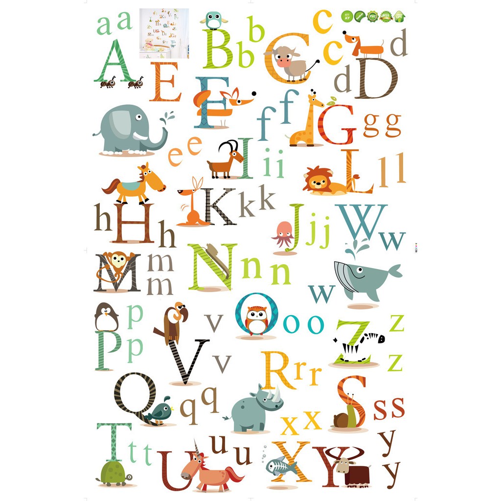 RELIZA WALLSTICKER 60X90 ALPABETH HURUF ANIMAL STUDY STICKER HIASAN DINDING AY877