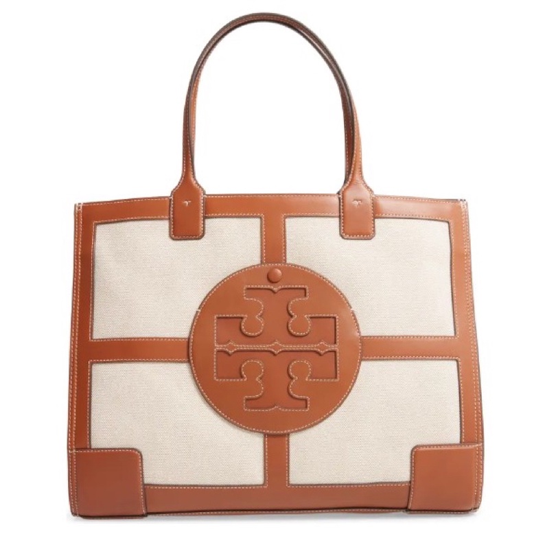 TORY BURCH ELLA QUARDRANT CANVAS &amp; LEATHER TOTE