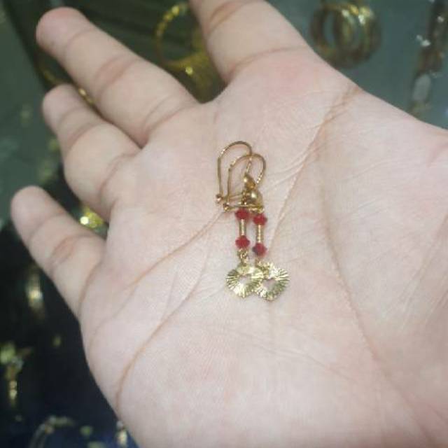 Anting emas asli model desi panjang gantung redball