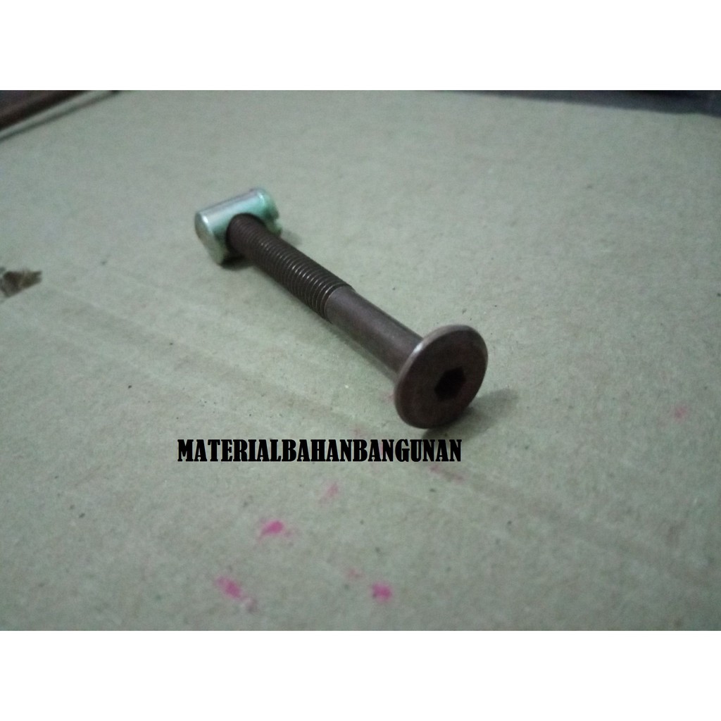 Mur Baut Ligna JCBC M 6 x 50 mm Knock Down Bolt HItam Kepala Kunci L Mur Baut Furniture