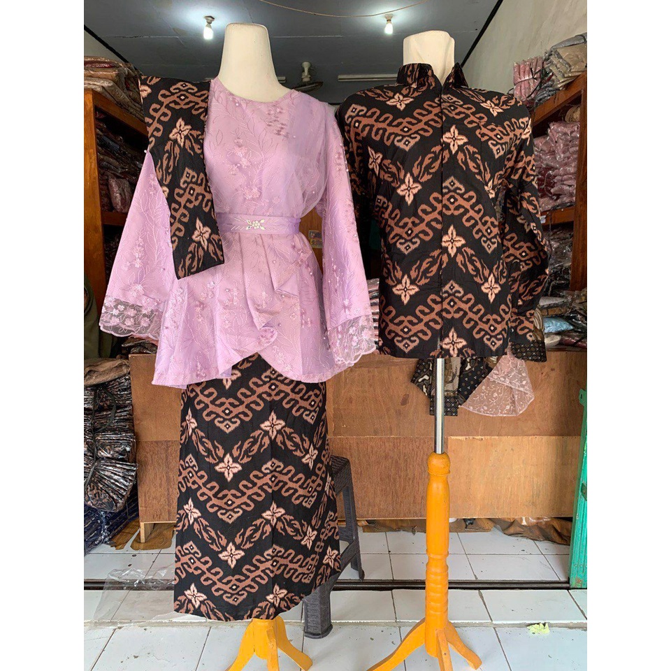 SHOPASHOP SOLO Batik Kebaya Couple Brokat Modern Nabella Aufa Kebaya Wisuda dan Kondangan Kebaya Couple Batik Prima Lengan Panjang Set Wanita Tille mutiara