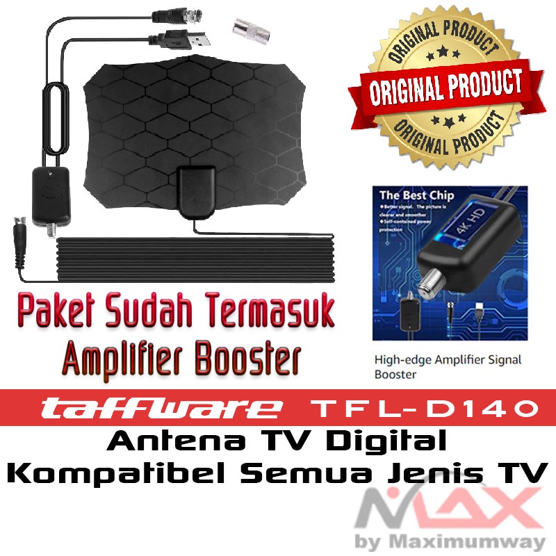 [100%ORIGINAL] ANTENA TV DIGITAL INDOOR DVB-T2 4K HIGH GAIN 25d Bonus Amplifier Booster Penguat Sinyal TV Bisa untuk TV non Digital, TV Tabung, TV Lcd, TVBOX, Receiver Digital, Set Top Box Digital, Android TV, Smart TV