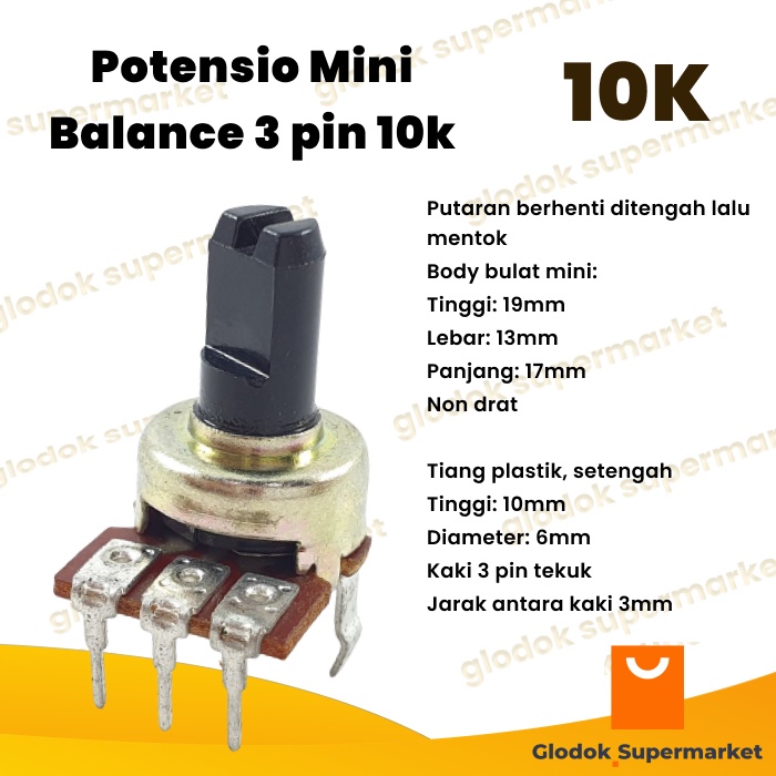 Potensio Mini Balance 3 pin 10k Mono Kaki 3 Tekuk Potentio Meter 103