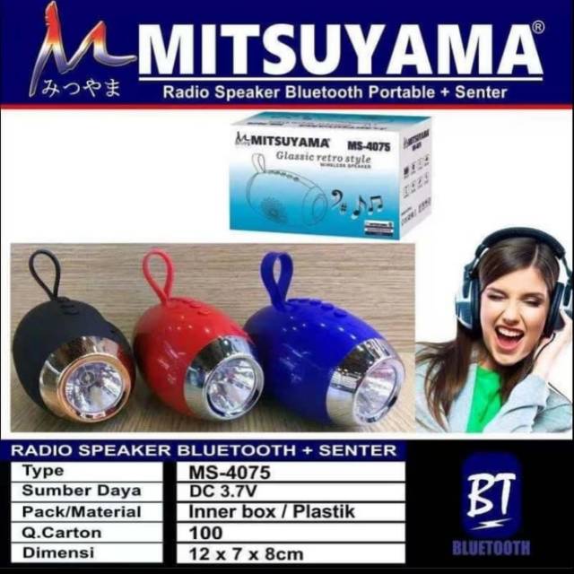 Lampu Senter + Radio Speaker MP3 Portabel Ms-4075 Mitsuyama