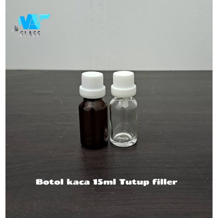 botol kaca 15ml tutup filler putih / botol essential oil 15ml