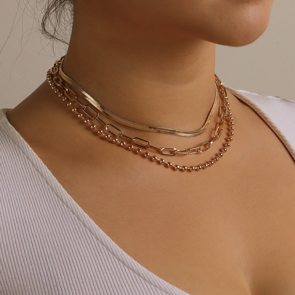 Retro Multi Layer Manik Kalung Rantai Indah untuk Wanita Sederhana Logam Liontin Kalung Aksesoris Pribadi