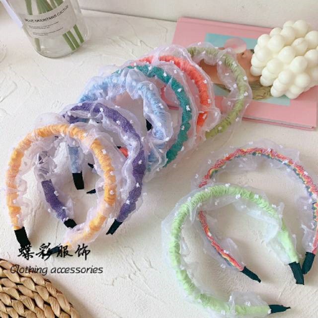 Bando korea bando scrunchie organza dot aneka warna