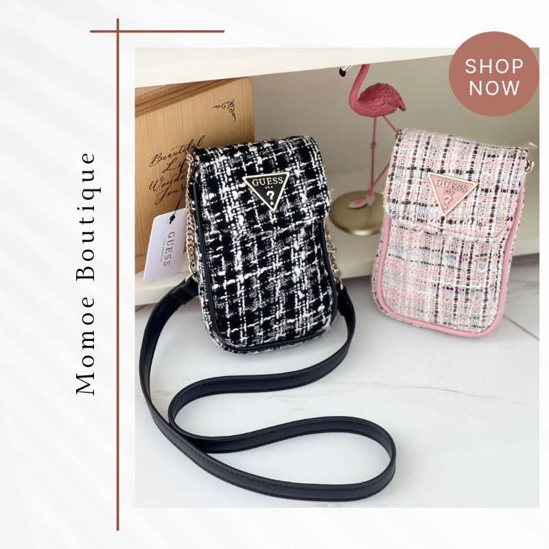 GB552 Tas Selempang Handphone Guess Tweed Phone Bag