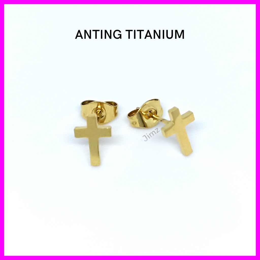 Jimz - Anting Tusuk Titanium Asli Zircon Salib Liontin Korea Anti Karat Anti Luntur Fashion Aksesoris Wanita Nagita Rose Gold Branded