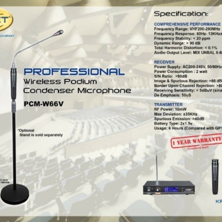 Microphone - Mic Wireless Podium Condenser KREZT PCM-W66V Original Microphone Podium Wireless Single Mic