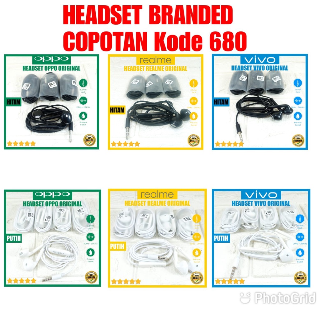 Headset Earphone Handsfree Original Copotan OPPO VIVO REALME MH680 Sound bass Suara Stereo BRAND Universal Colokan Hp 3.5mm