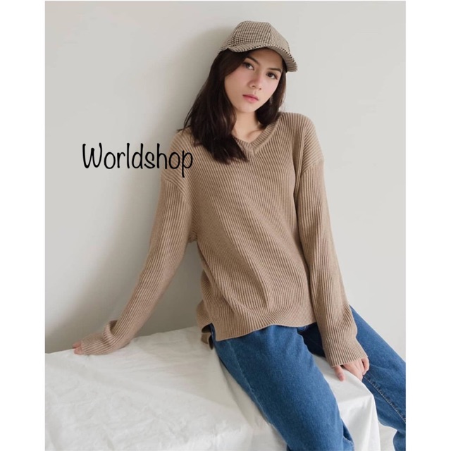 Sweater Rajut v-neck  Boxy Viona premium atasan wanita terbaru Qiya sweater