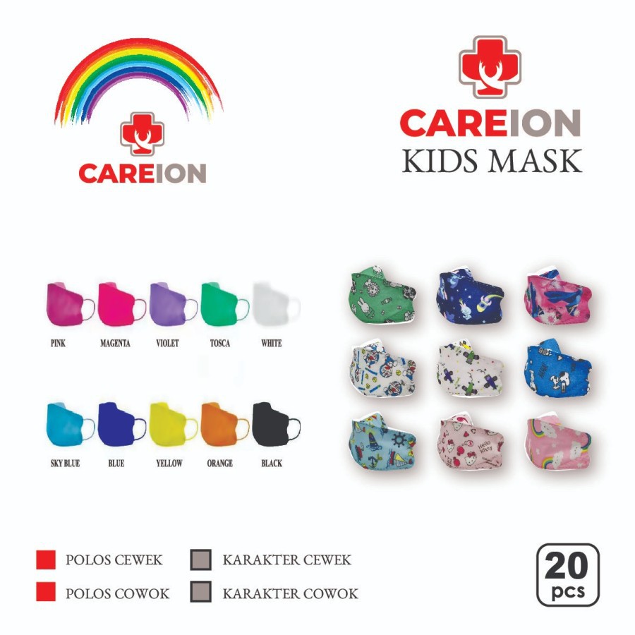 MASKER KF 94 RAINBOW ANAK ANAK CARE ION MASKER KOREA KF 94 ANAK 4D CAREION