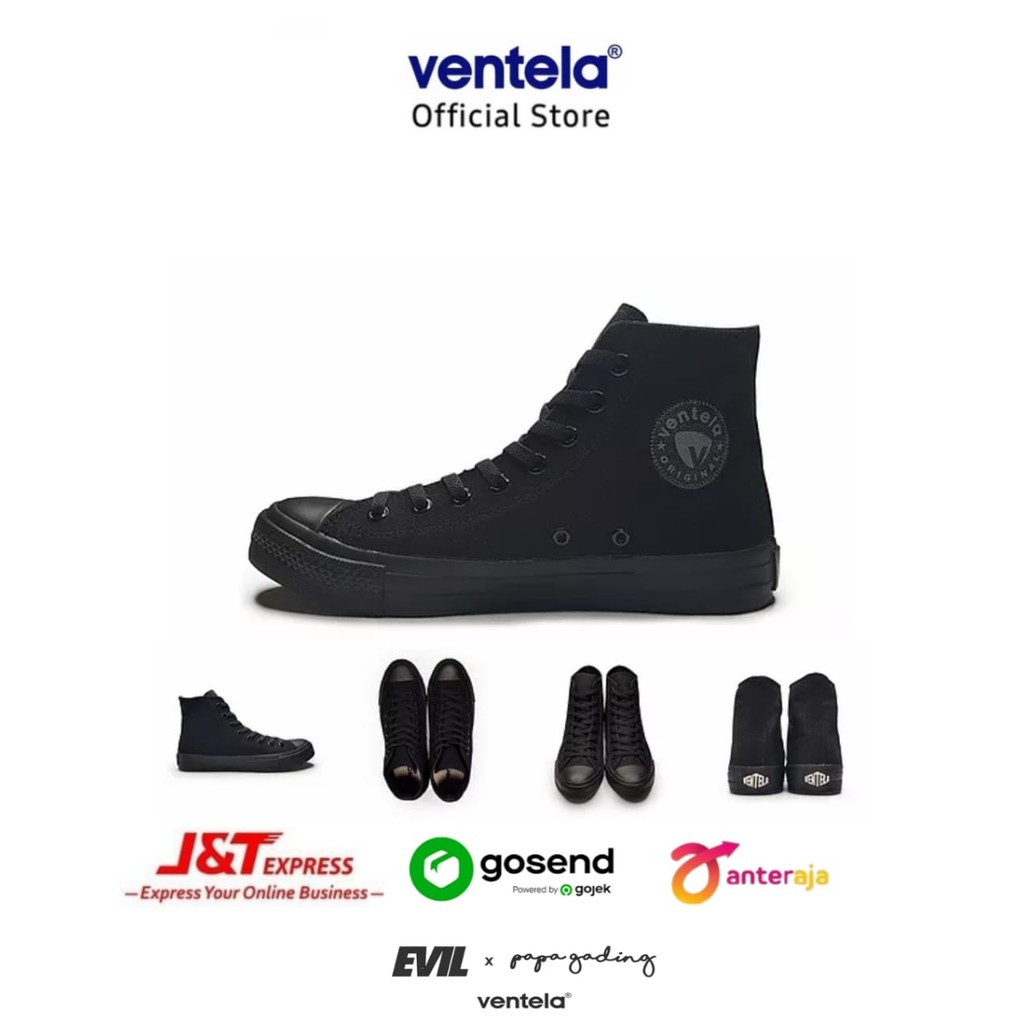 Sepatu Ventela Lite Collection Ethnic High All Black Sneakers Shoes Original Ventela