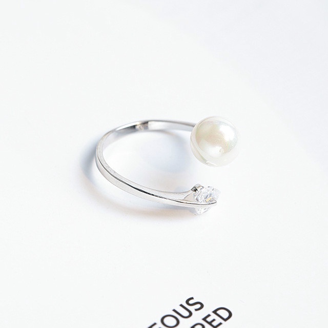 Love Heart Zircon Simulated Pearl Open Rings For Women Bijoux Fashion Adjustable Jewelry