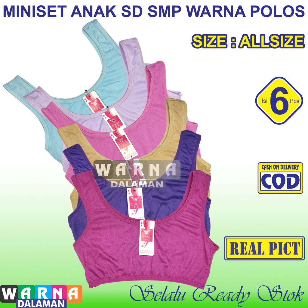 6 Pcs Miniset Anak Perempuan Bra Remaja Polos SD SMP Pakaian Dalam Motif Polos WARNA DALAMAN