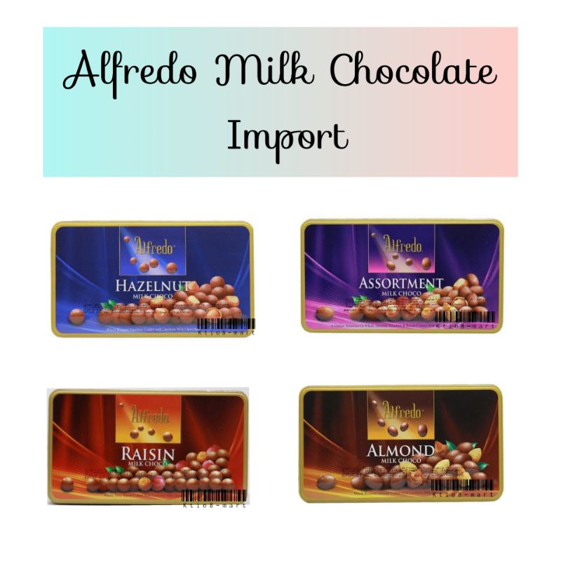 

Alfredo Milk Choco Box 180gr/ Cokelat / Coklat / Alfredo / Milk / Choco / Box / 180gr / Almond / Hazelnut / Raisin / Assorment / Chocolate / import