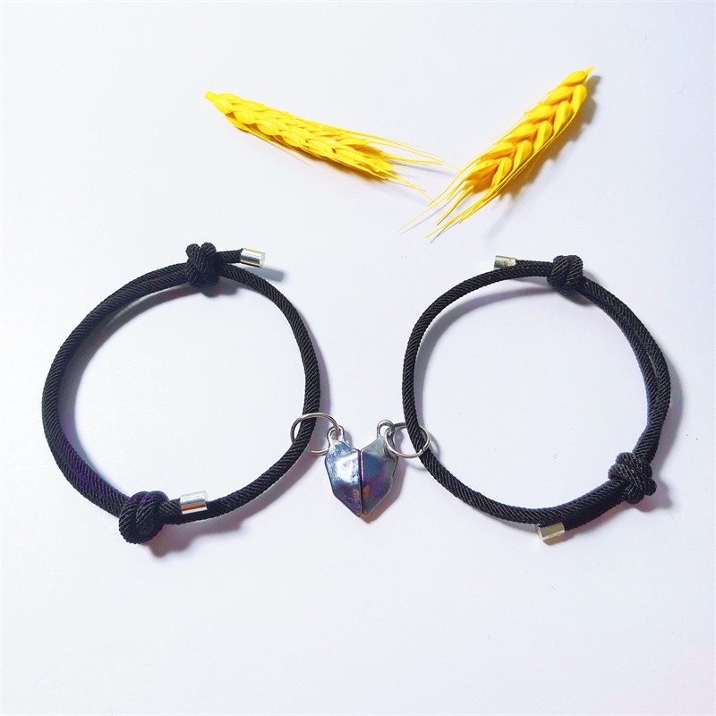 2pcs Gelang Tali Kepang Magnetik Dengan Liontin Hati Untuk Pasangan