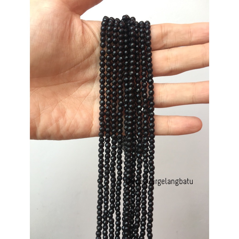 Batu black onyx FACET 4mm CUTTING bahan gelang kalung akik hitam asli supplier aksesoris pria wanita