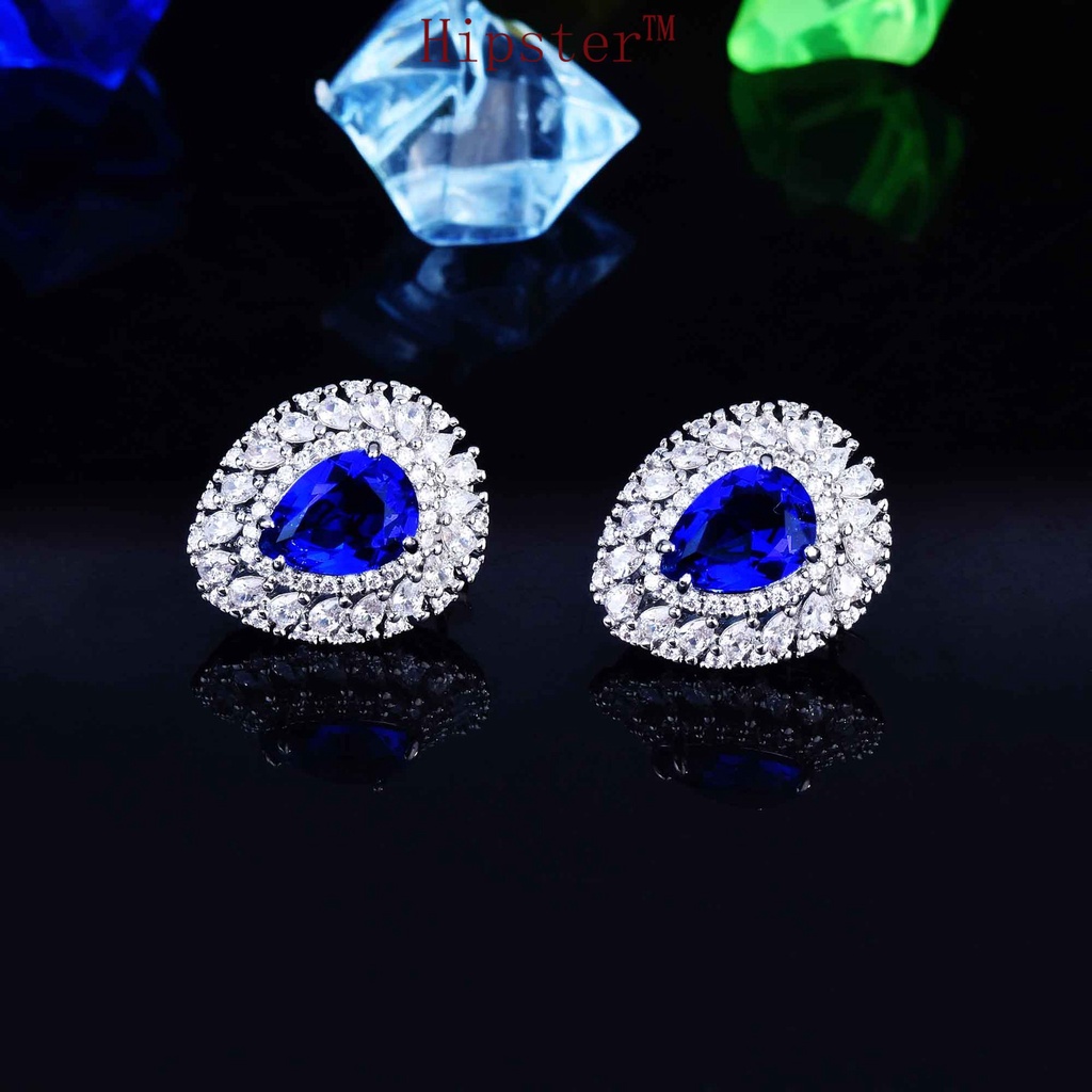 Exquisite Set Natural Sapphire Pendant Open Ring Earrings