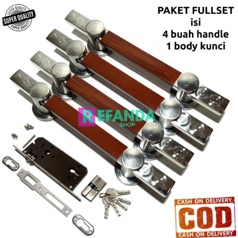paket 4buah tarikan gagang handle pintu rumah minimalis dan 1 body kunci untuk daun pintu 2/tarung