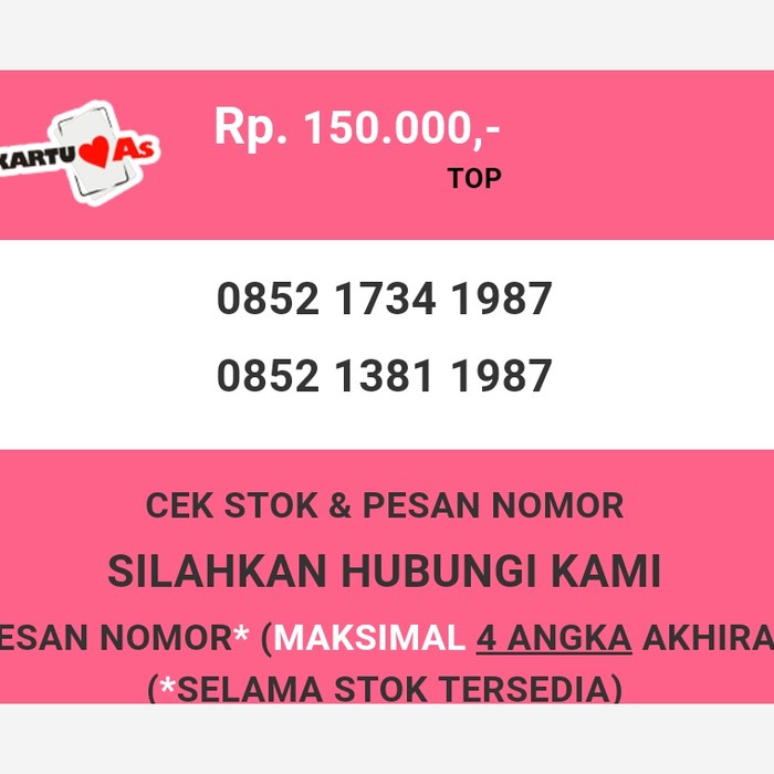 Nomor cantik Telkomsel AS murah tahun lahir 1987 simpati as T2888-150