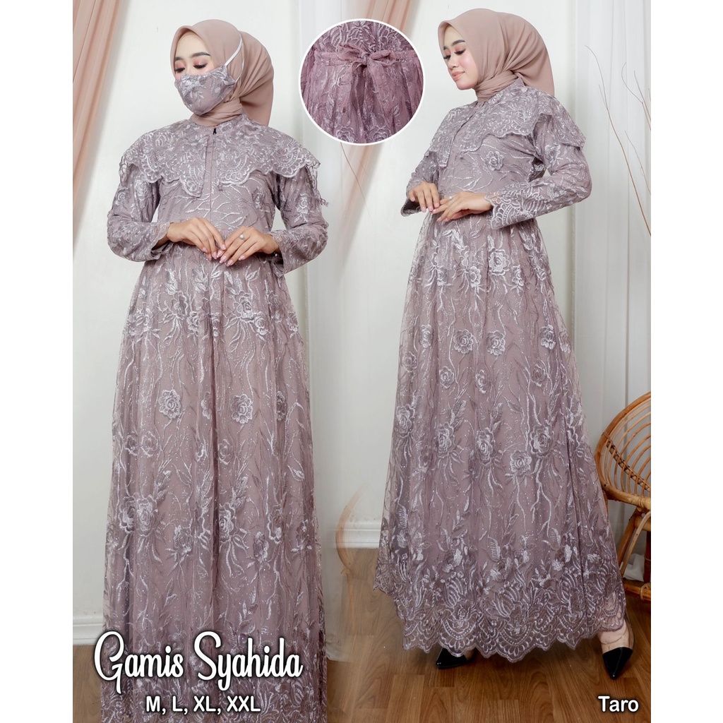 Kadai.baju / Gamis syahida tulle bordir / Gamis pesta brukat wanita / Gamis jumbo wanita Size M L XL XXL