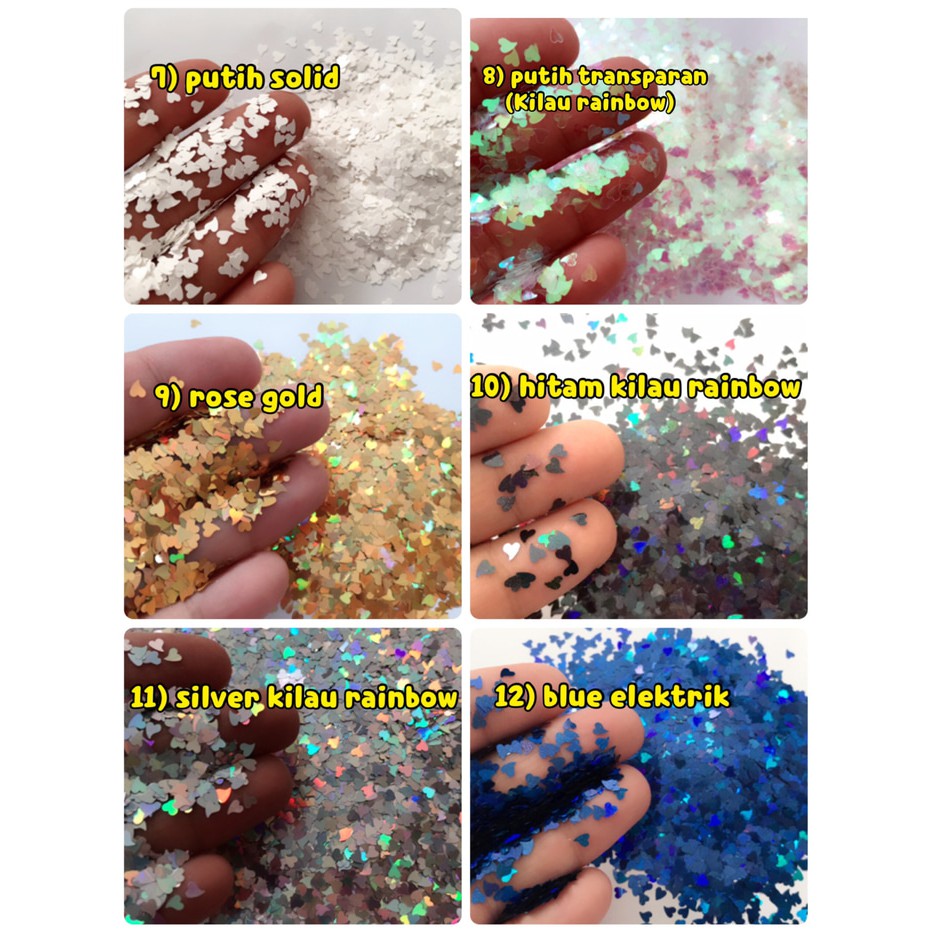 Glitter love glitter heart sprinkle slime nail art hiasan kuku