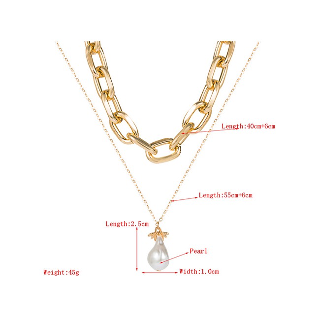 LRC Kalung Fashion Color Chain Bee Pearl Multilayer Necklace P51116