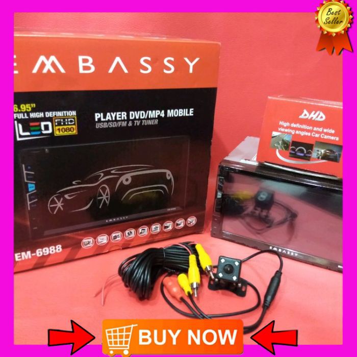Head unit Double din EMBASSY seri 6988 Tombol millorink and Camera Parkir DHD Audio Mobil