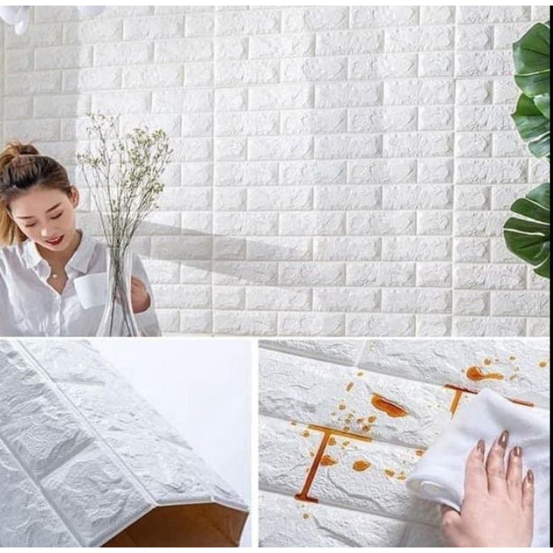 WALLPAPER 3D BATA PUTIH / BRICK FOAM TEBAL