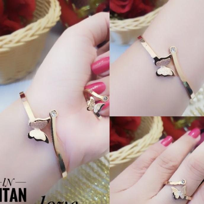 Titanium Set Perhiasan Gelang dan Cincin 2000k