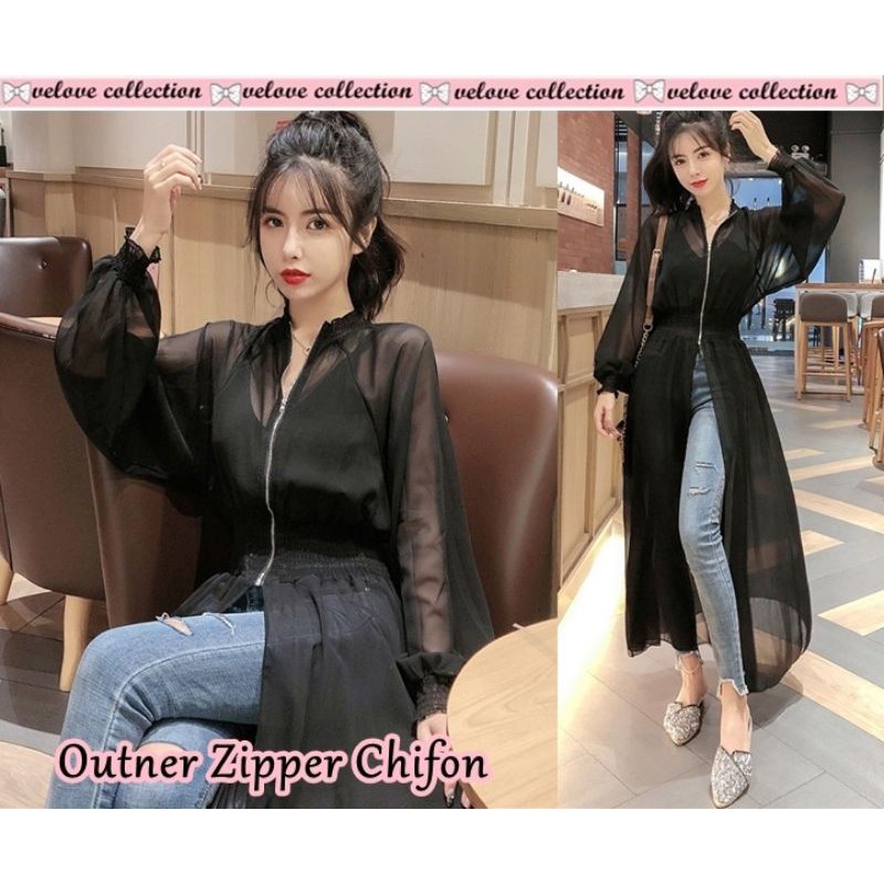 BISA COD OUTER  ZIPPER CHIFON VO IMPORT