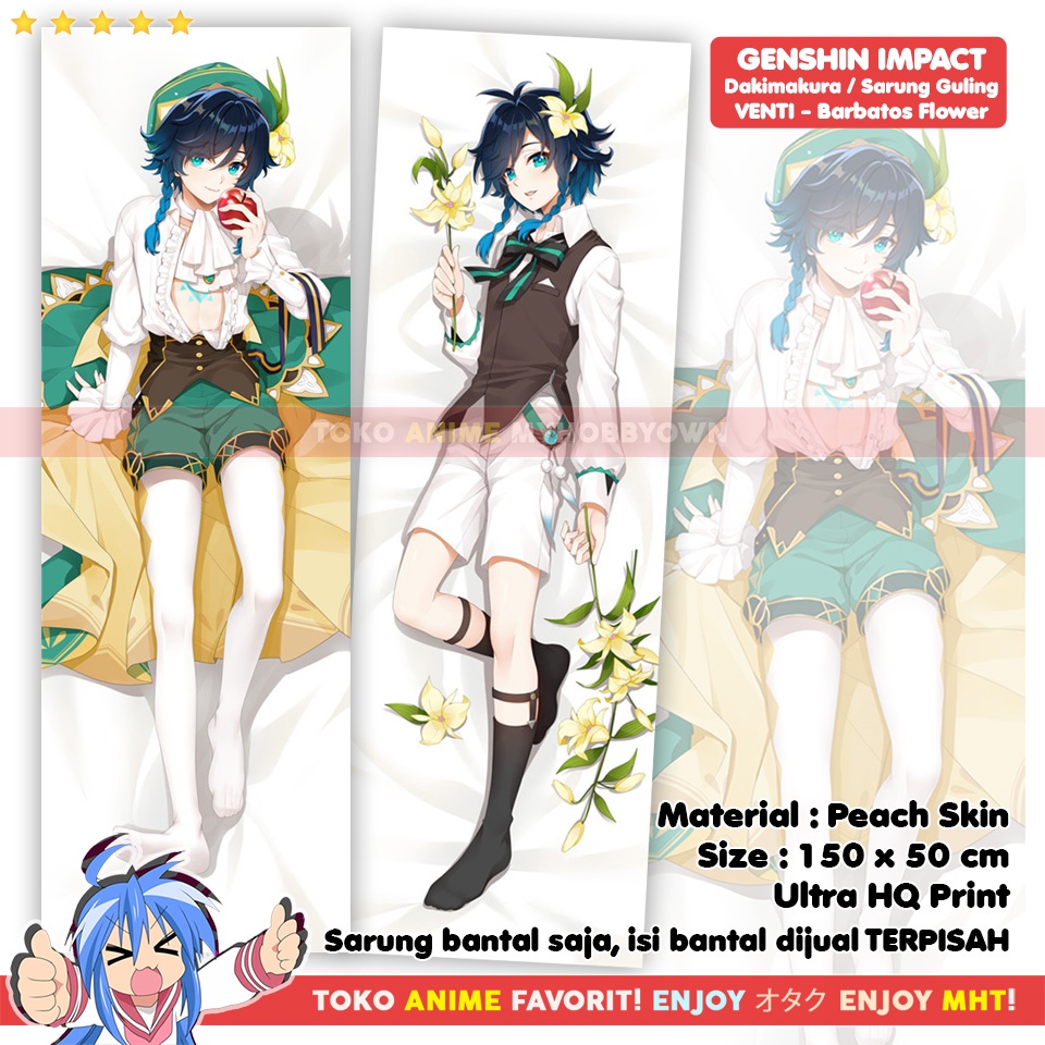 Sarung Bantal Anime Dakimakura Genshin Impact : Venti Barbatos Flower