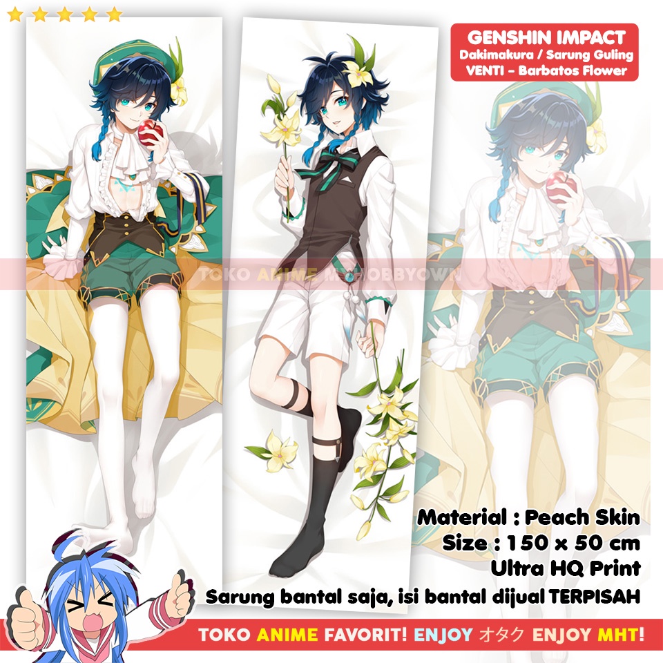 Sarung Bantal Anime Dakimakura Genshin Impact : Venti Barbatos Flower