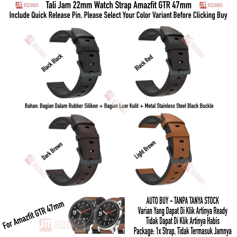 Tali Jam 22mm Watch Strap Xiaomi Amazfit GTR 47mm - Hybrid Rubber Metal Black Buckle