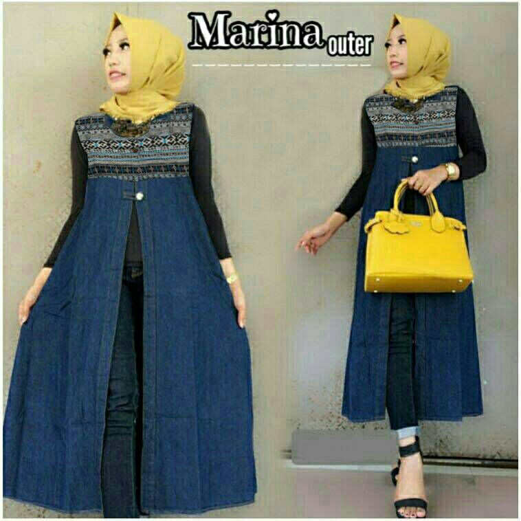 model baju muslim gamis terbaru dan modern Marina outer batik